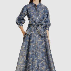 Teri Jon by Rickie Freeman Metallic Jacquard Shirt Gown - WORN ONCE